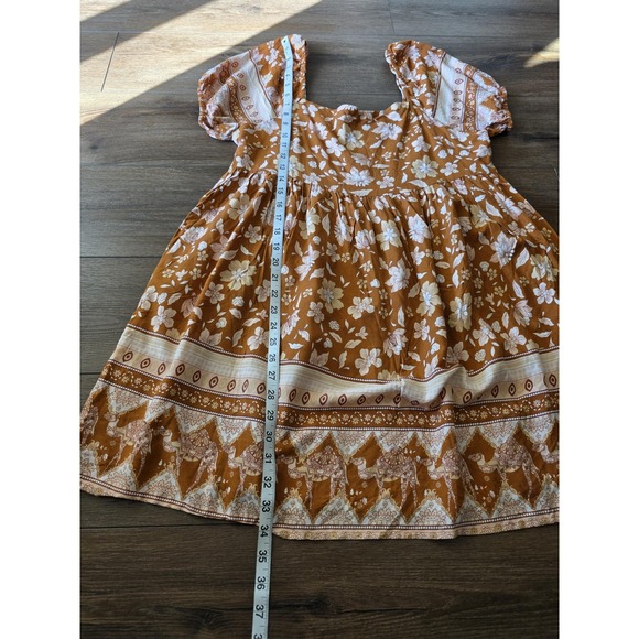 Pink Lily Dress Womens Medium Rust Floral Babydoll Mini Puff Sleeve Square Neck - Picture 13 of 15